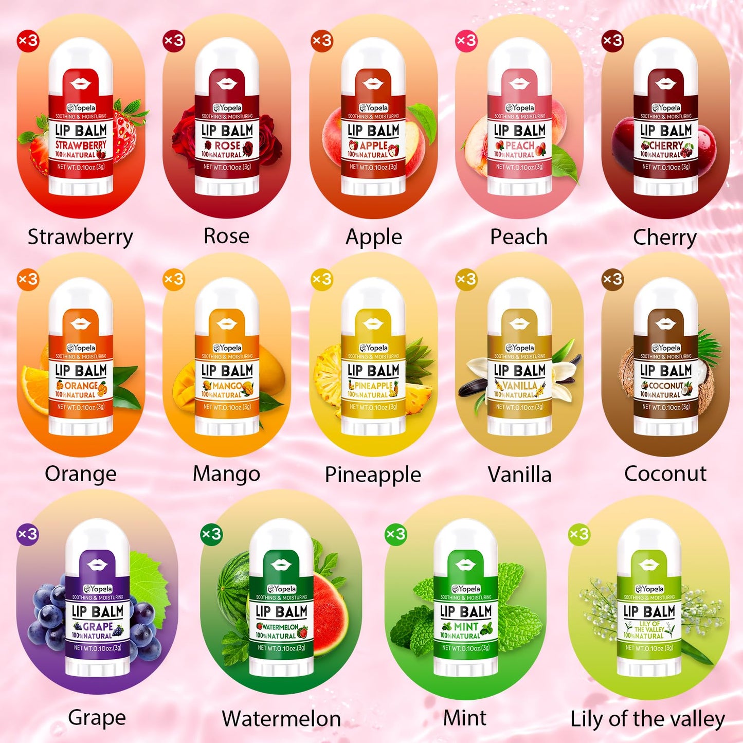 Yopela Mini Lip Balm Bulk 42 Pack, Natural Lip Balms with Vitamin E and Coconut Oil, Moisturizing and Nourishing Dry Cracked Lips,14 Flavors Chap Sticks Small Gift Party Favors for Kids Adults