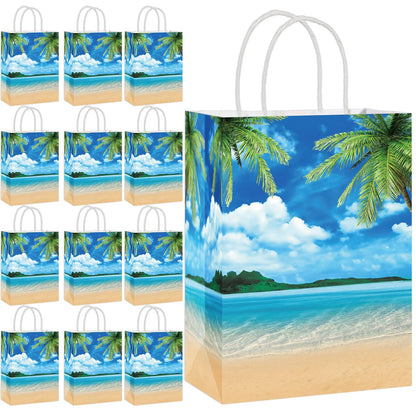 Chunnin 12 PCS Summer Beach Theme Paper Bags Hawaiian Beach Ocean Gift Bags Supplies Summer Tropical Party Bag Ocean Party Gift Bag for Kids Birthday Baby Shower Hawaiian Luau Theme Favors