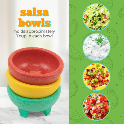 Taco Tuesday Complete Taco Serving Set with Tortilla Warmer, Salsa Bowls, Shell Holders, and Mortar and Pestle - 9-Piece Set - Red, Yellow, and Green