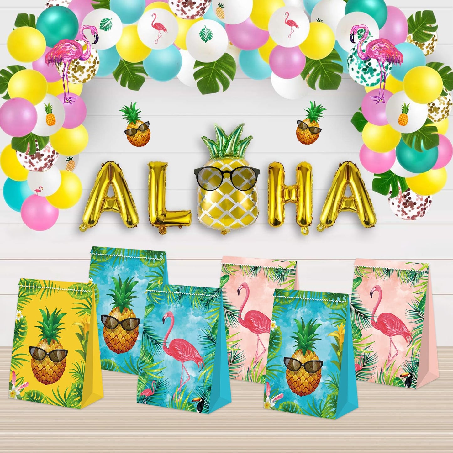24Pcs Flamingo Goody Bags Hawaiian Gift Bags Luau Party Bags Flamingo Party Supplies Tropical Pineapple Party Favors Flamingo Birthday Party Supplies for Kids