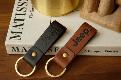 Jeep Keychain Genuine Leather - Officially Licensed Key Chain Wrangler Gladiator Cherokee Jeep Accessories