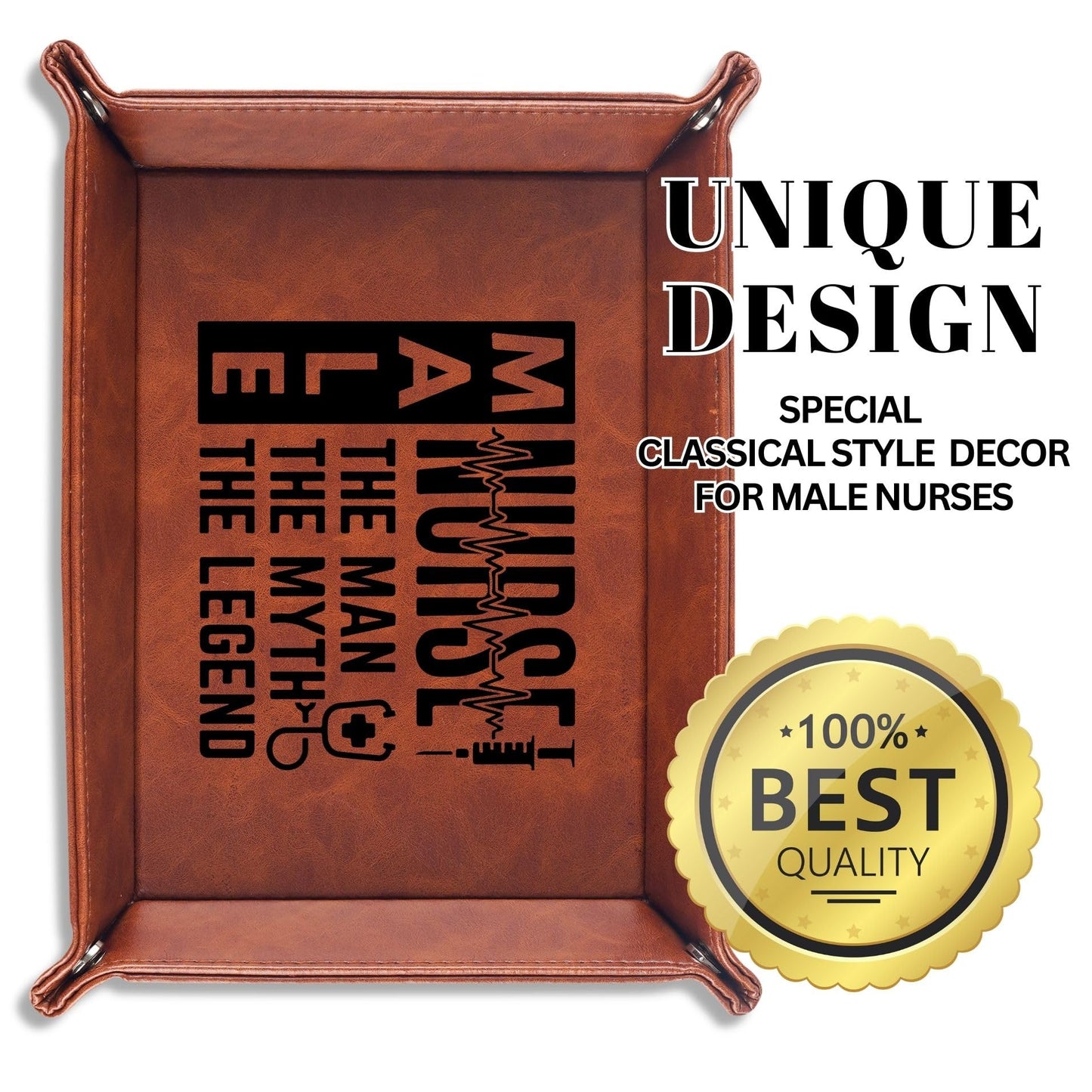 INNObeta Male Nurse Gifts Valet Tray for Men, Desktop Storage Organizer PU Leather Bedside Tray Key Coin Holder for Birthday - The Man The Myth The Legend