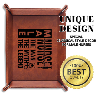 INNObeta Male Nurse Gifts Valet Tray for Men, Desktop Storage Organizer PU Leather Bedside Tray Key Coin Holder for Birthday - The Man The Myth The Legend