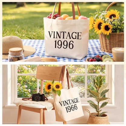Vintage 1956 Gifts for Women, 70th Birthday Gift Set, Canvas Tote Bag with Leather Handles, Makeup Pouch & Back in 1956 Card, Gift for Her Turning 70
