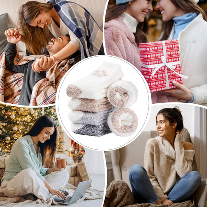 Fuzzy Socks for Women Cozy Warm Fluffy Winter Valentine's Day Gifts Slipper Plush Soft Spa Socks 5 Pairs