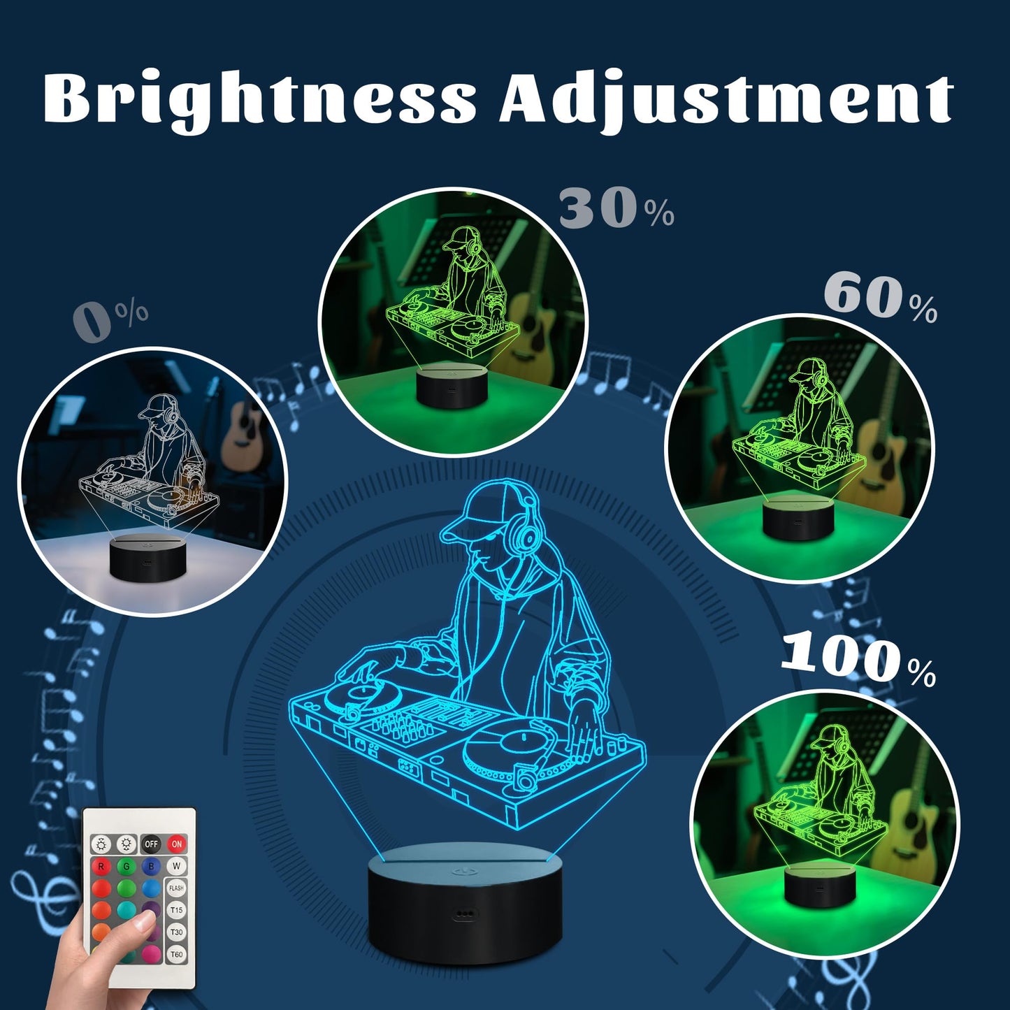 CoolGift Mart DJ Night Light, 3D LED Optical Illusion Lamp with 16 Colors and Remote Controller, Gifts for DJ Music Lovers