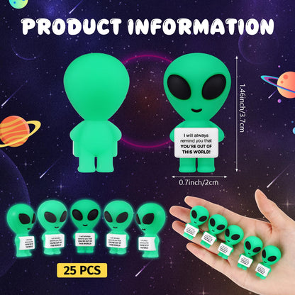 Gejoy 25 Pcs Mini Alien Figures Positive Gifts Motivational Message Decorations Inspirational Rubber Mini Alien Figurines for Colleague Staff Teacher