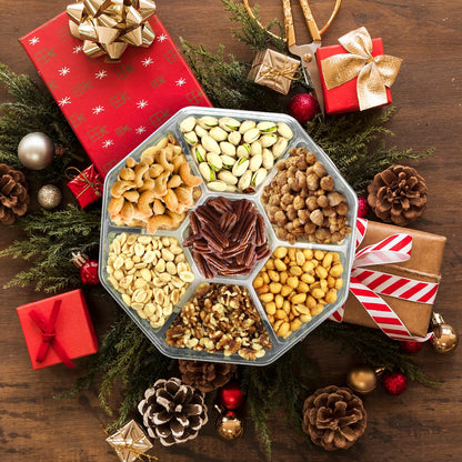 Mothers Day Nuts gift Basket - Delicious Mixed Cravings Gourmet Collection, Features 7 Sectional Platter with Freshly Roasted Nuts, Mothers Day Gift Basket for Women.