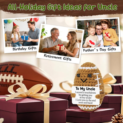 BiuNiuring Uncle Fathers Day Birthday Gifts from Niece Nephew, Father's Day Positive Handmade Crochet Uncle Gifts, Unique Funny I Love You Cute Football Small Gift for Uncles