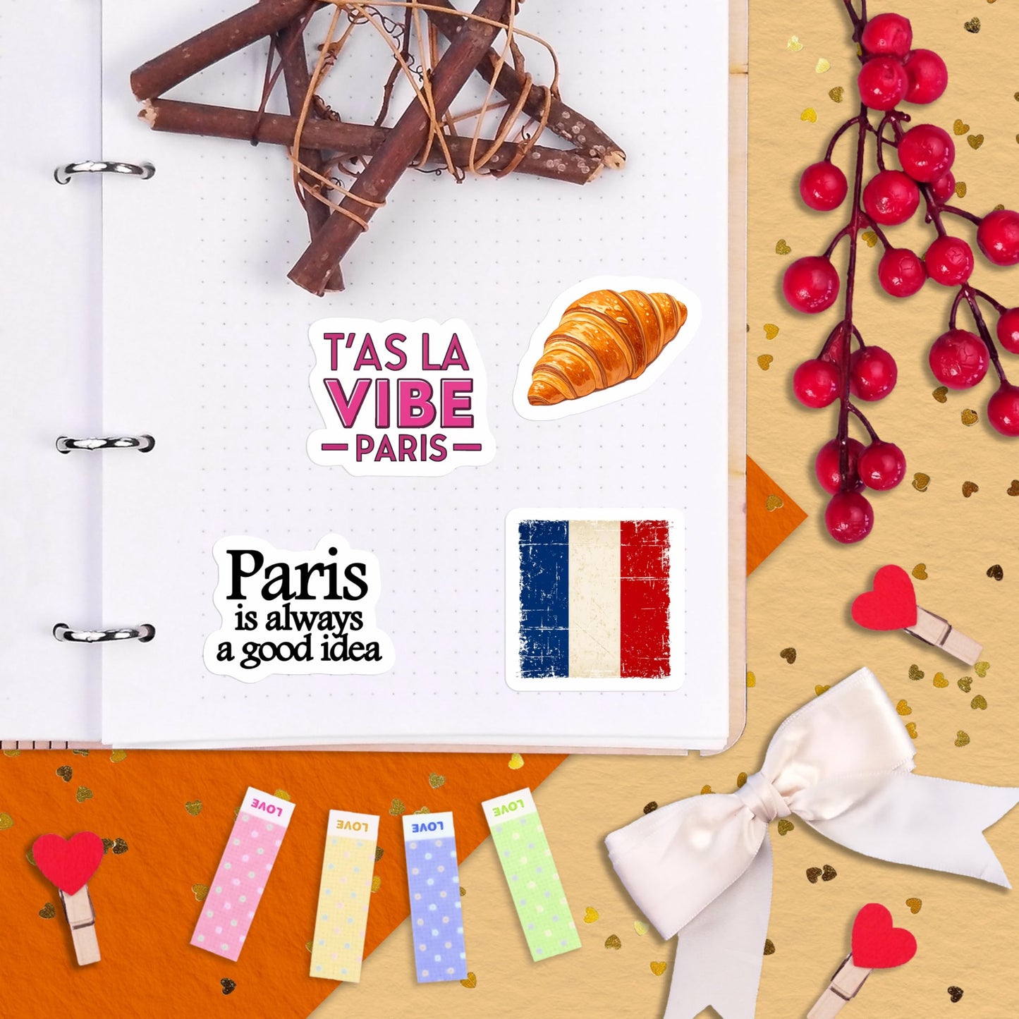 100Pcs French Stickers - Paris France Stickers for Water Bottle, Laptops - Eiffel Tower Decals - Paris Party Supplies - Gift for Women & Men