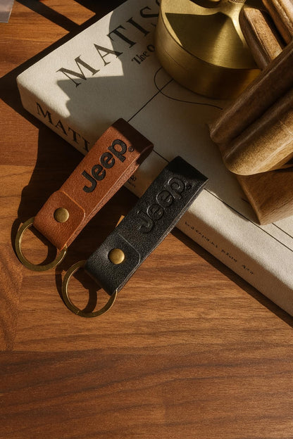 Jeep Keychain Genuine Leather - Officially Licensed Key Chain Wrangler Gladiator Cherokee Jeep Accessories