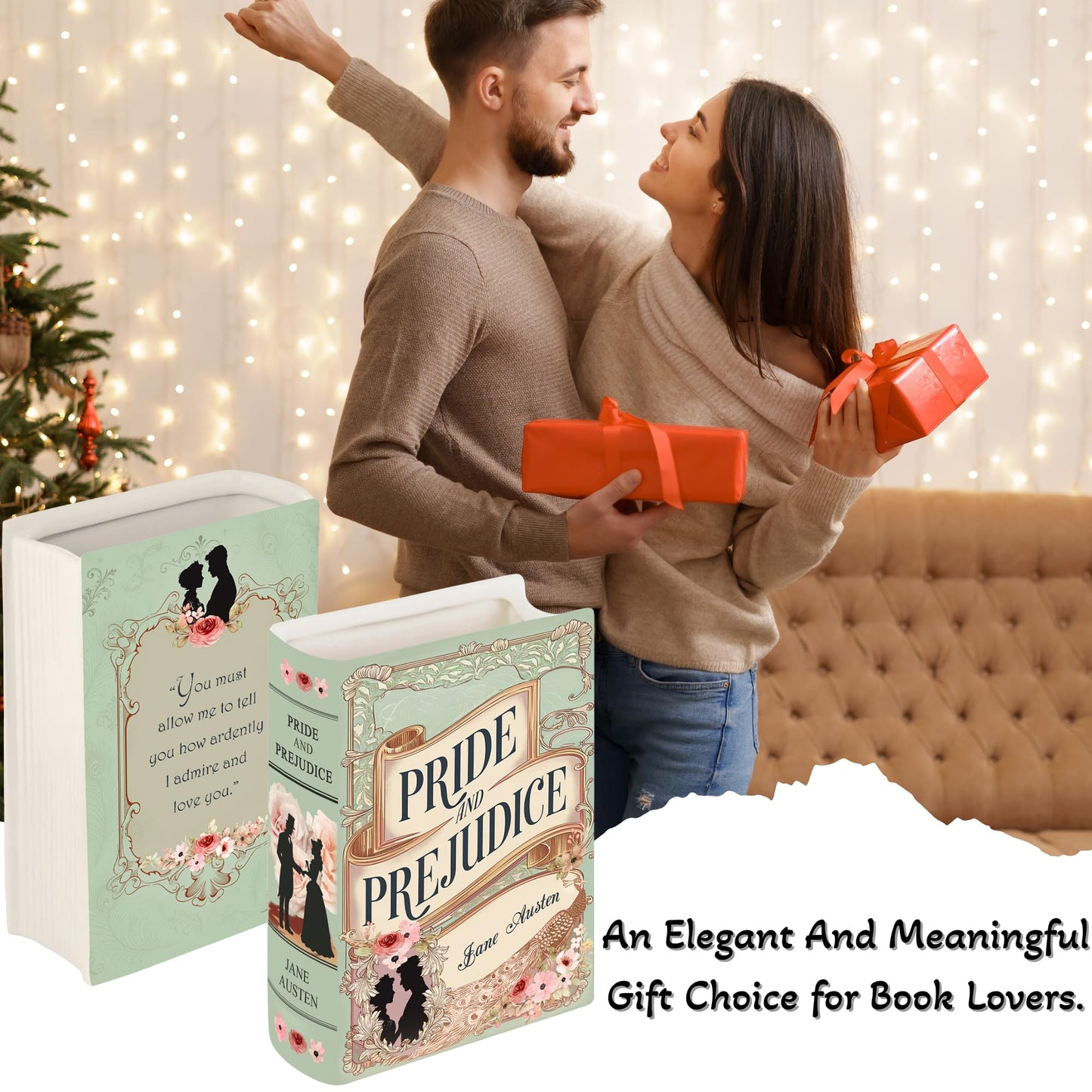 Ceramic Book Vase Pride and Prejudice Gifts for Book Lovers Women & Men - Jane Austen Gifts for Women Bookish Christmas Decor for Bookshelf - Bookworm Bookish Gift Cute Librarian Present for Readers
