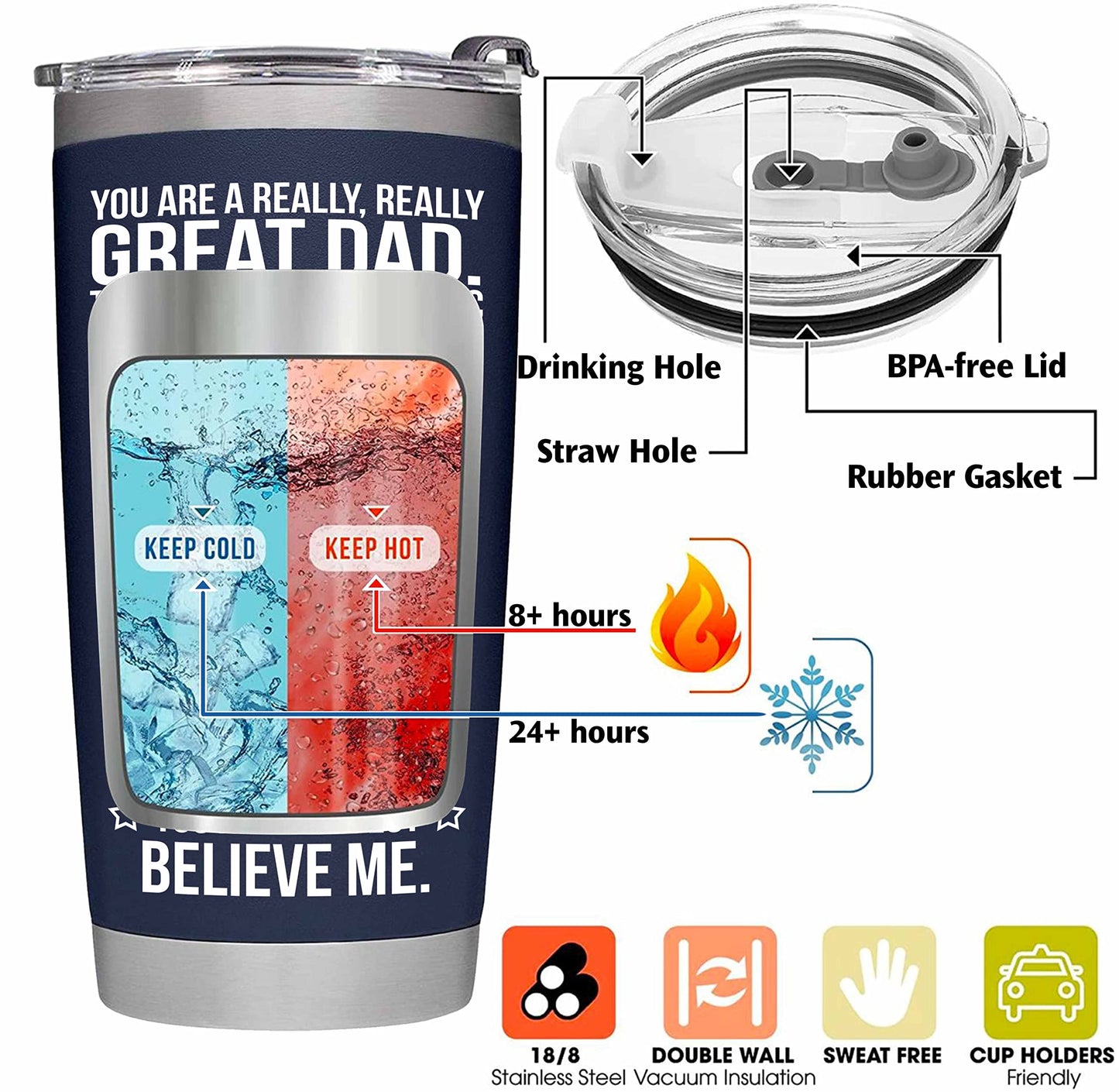 Fathers Day Gift for Dad from Daughter, Son, Kids - Funny Fathers Day Tumbler - Gifts for Husband from Wife - Present for Father - Dad Birthday Gift, Insulated Stainless Steel Tumbler 20oz, Navy