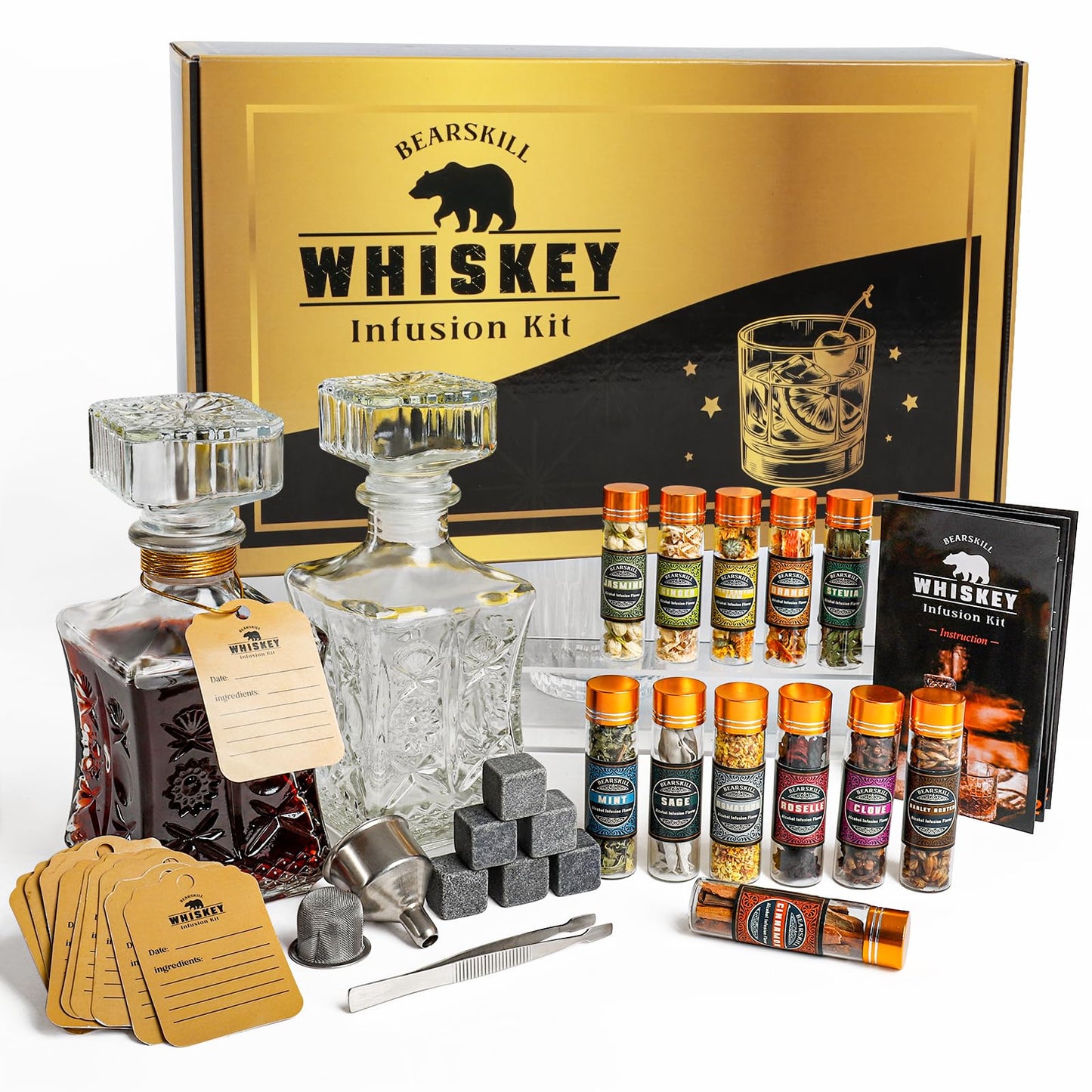 Whiskey Infusion Kit, DIY Alcohol Making Kit for Infusing Bourbon, Rye, Gin, Vodka, Tequila, Rum with Custom Botanicals, Perfect Alcohol Infusion Kits Whiskey Gifts for Men, Dad, Husband