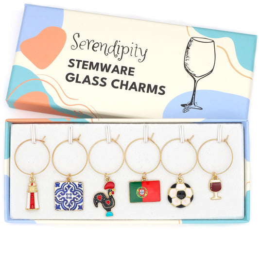 Serendipity Portugal Wine Charms, Gift for Portuguese, Rooster of Barcelos, Azulejos, Portugal Flag, Lighthouse, Porto Wine, Soccer, Portugal Souvenir, Travel Keepsake