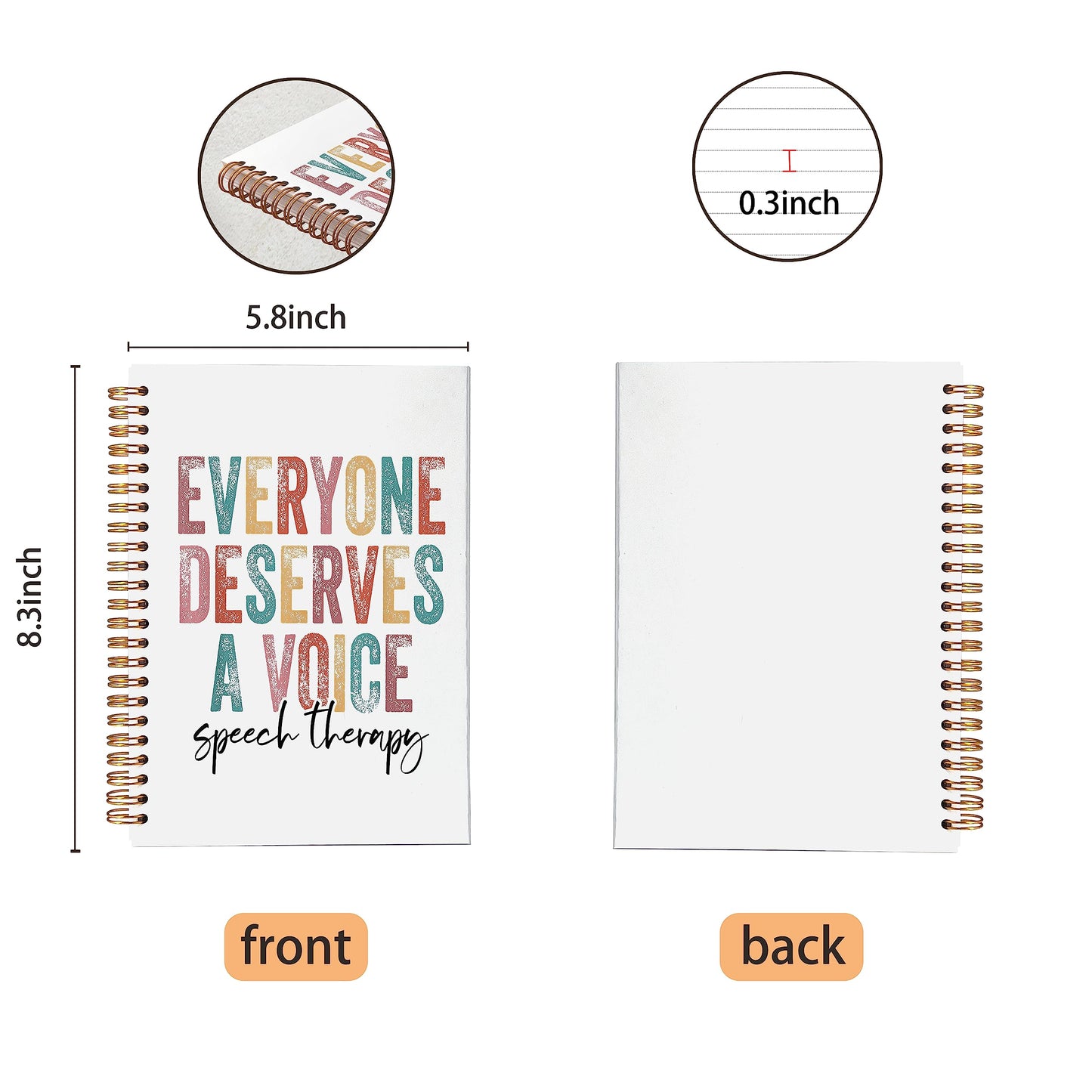 VNWEK Everyone Deserves a Voice Speech Therapy Spiral Notebook Journal 5.5 x 8.3 inches,Colorful Lined Hardcover Spiral Notebook,Speech Language Pathologist Therapy Gift SLP Gift