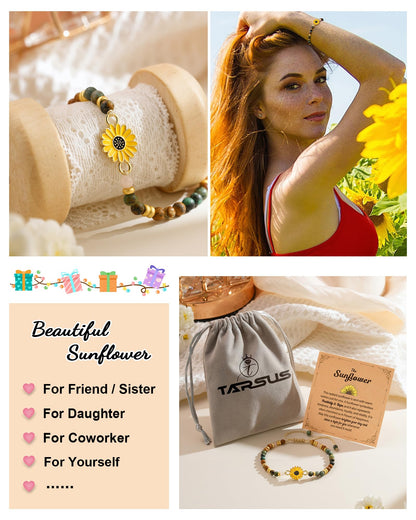 Tarsus Sunflower Gifts for Women Teens– Symbol of Positivity, Strength & Love, Gift for Birthday, Christmas, or Thank You Occasion, Sunshine Sunflower Bracelet for Friends Coworkers Daughter...