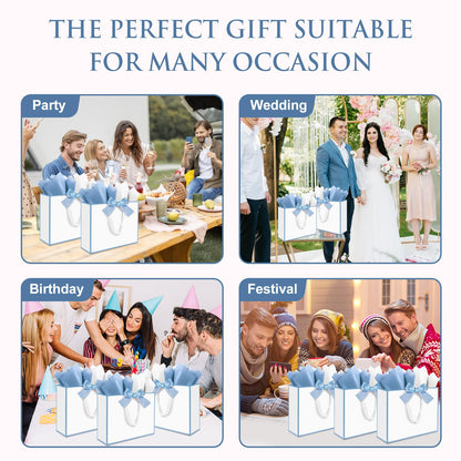 Ethhqu 3 Pack Elegant Large Gift Bags with Handles, 12.6x10x4 Inch - Set Includes Tissue Paper & Cards for Birthday, Baby Shower, Wedding, Anniversary, Mothers Day & Holiday Gifts (3Pcs White with Blue Rim)