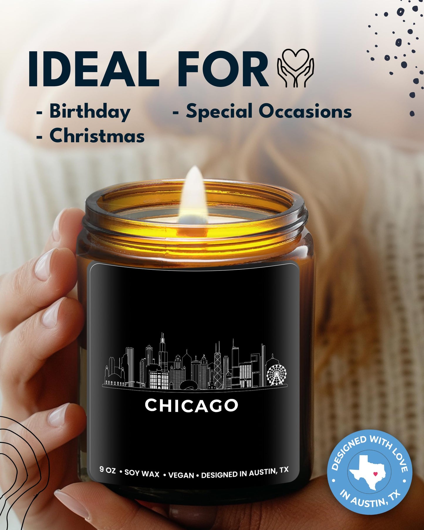 Chicago Candle, Chicago Souvenirs Gifts for Women & Men, Unique City Themed Candles for New Home, Best Sentimental Souvenir Gifts Ideas Moving Away, Home Sick, Birthday, Christmas, Gift-Ready