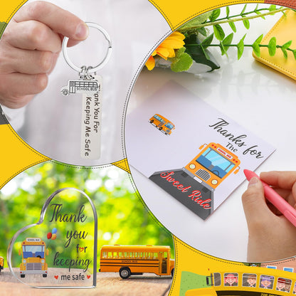 Sliner 7 Pcs Bus Driver Appreciation Gifts for Women Men Stainless Steel Tumbler Keychain Sock Makeup Bag Acrylic Sign Blessing Card Box