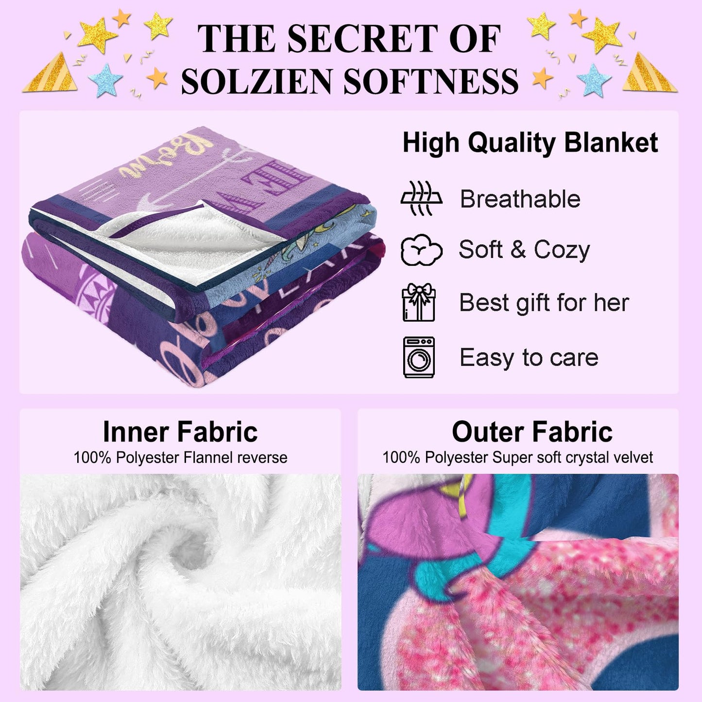 Solzien 6 Year Old Girl Birthday Gift Ideas Blanket 50"x40", Gifts for 6 Year Old Girl/Daughter/Granddaughter/Niece, 6th Birthday Decorations