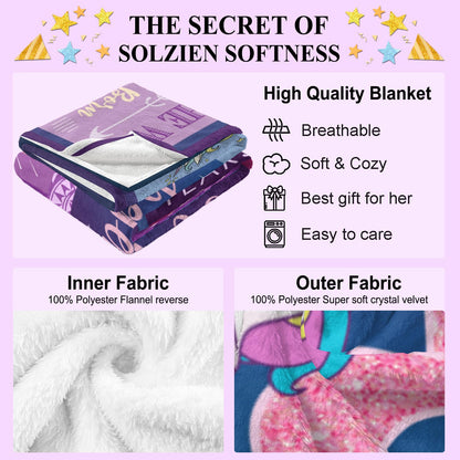 Solzien 6 Year Old Girl Birthday Gift Ideas Blanket 50"x40", Gifts for 6 Year Old Girl/Daughter/Granddaughter/Niece, 6th Birthday Decorations