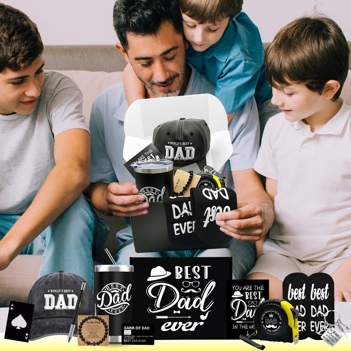 11 Pcs Best Dad Ever Gift, Father's Day Gifts, Dad Gifts for Men with 20 Oz Tumbler Socks Baseball Cap Tape Measure Bracelet Wallet Card Keychain, Fathers Day Birthday Christmas Gift for Dad Husband