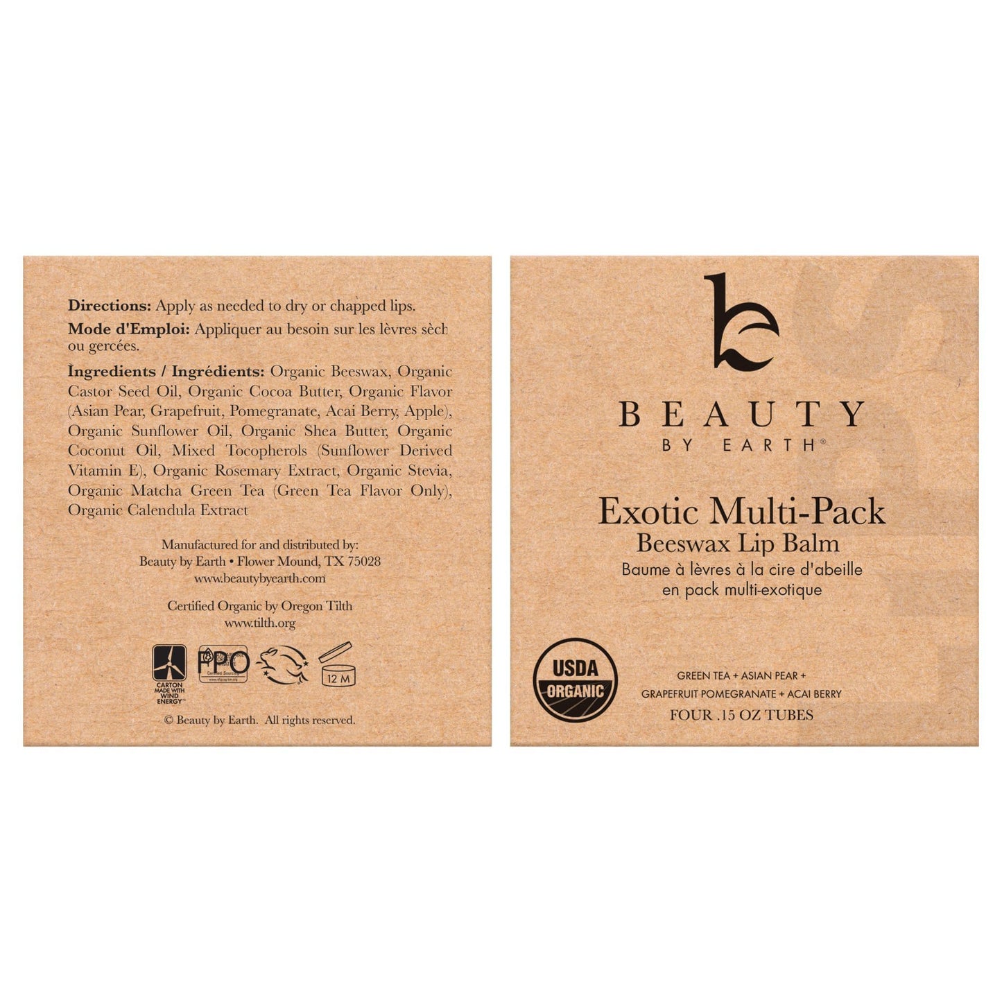 USDA Organic Lip Balm - USA Made with Natural Ingredients, 4 Pack Multi Flavor Lips Moisturizer, Moisturizing Lip Care, Beauty Gifts & Small Birthday Gifts, Moisturizer Chapstick Care for Dry Lips