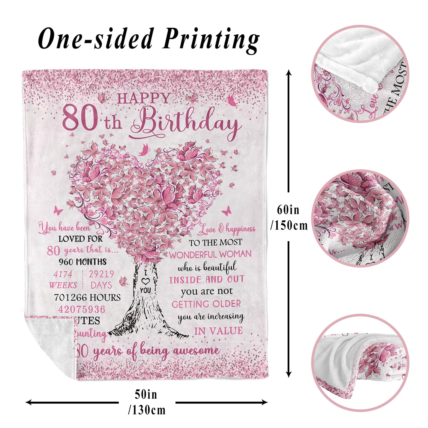 XALAZY 80th Birthday Gifts for Women Blanket 60"X50", 80th Birthday Decorations for Women, Best 80 Year Old Woman Birthday Gifts, 1945 Woman Present, Happy 80 Bday Present for Female Throw