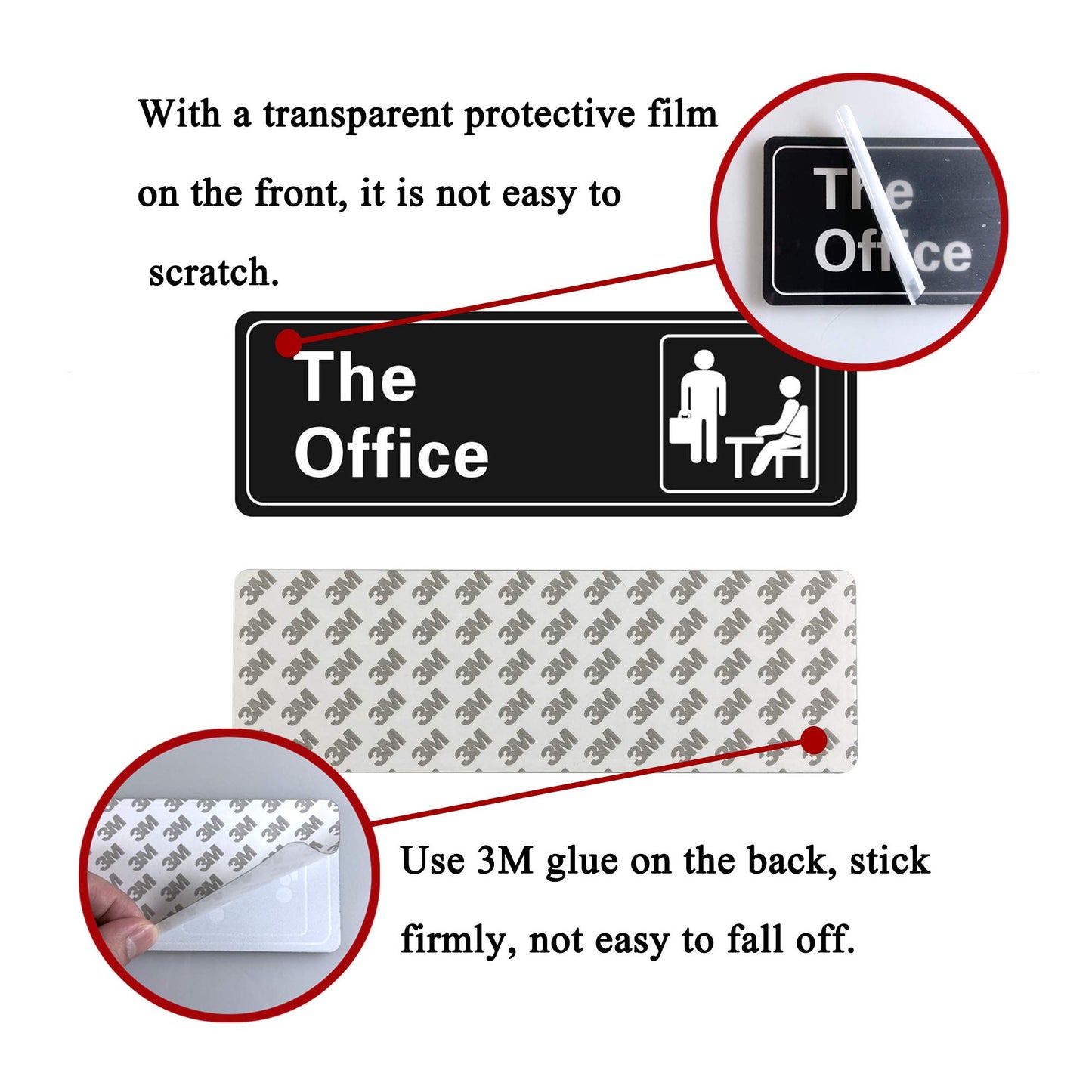 HOHAJIU The Office Sign Self-Adhesive Acrylic Sign for Door or Wall 9 X 3 Inch Name Plate for Your Office (Black and White)