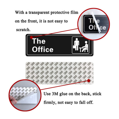 HOHAJIU The Office Sign Self-Adhesive Acrylic Sign for Door or Wall 9 X 3 Inch Name Plate for Your Office (Black and White)