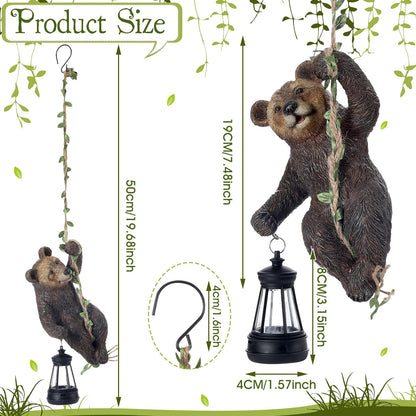 Rossesay 7 Inches Bear Statue Tree Hugger with Solar Light Resin Bear Statue Sign with LED Lantern Waterproof Hanging Figurine with Hook for Christmas Tree Decoration Outdoor Yard Garden (Brown)