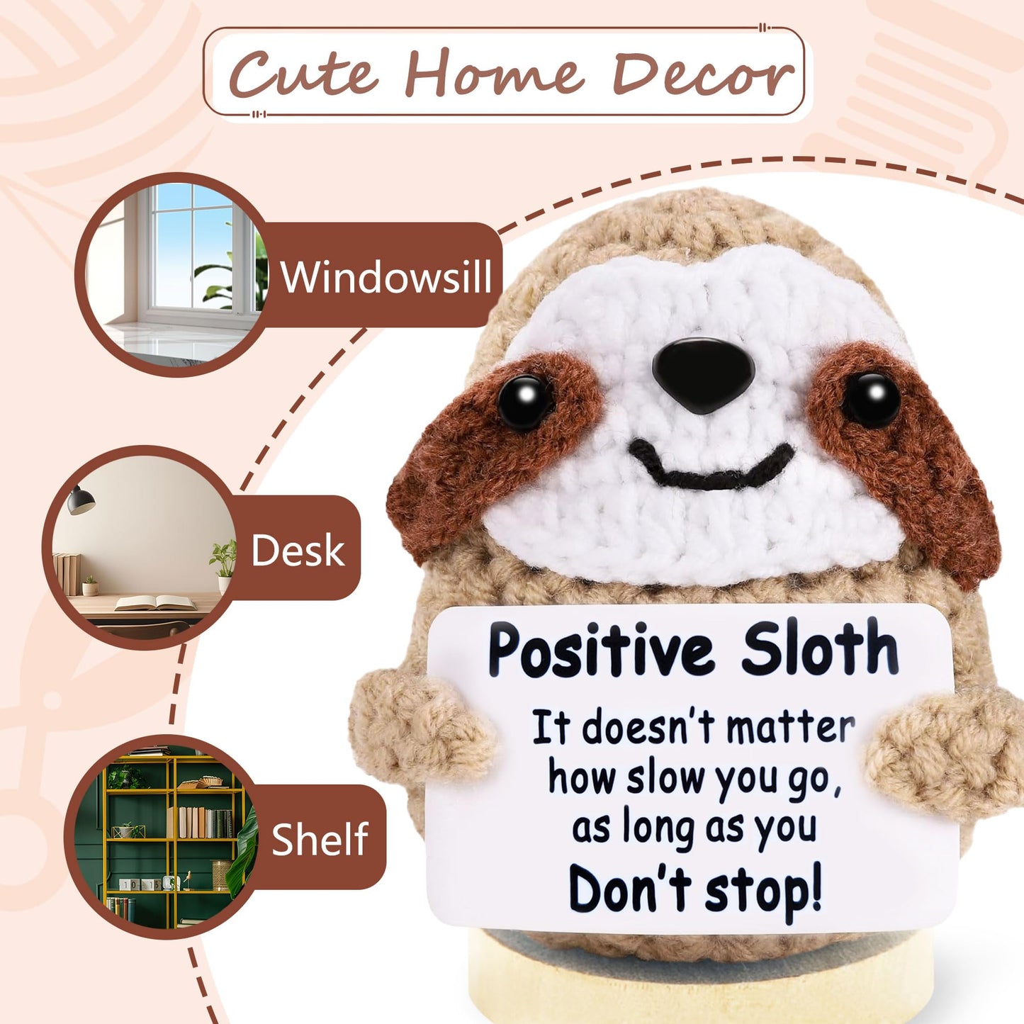Positive Crochet Sloth, Emotional Support Animals,Birthday Gifts for Women Men,Funny Stuffed Crafts for mom and dad, Anxiety Relief Items
