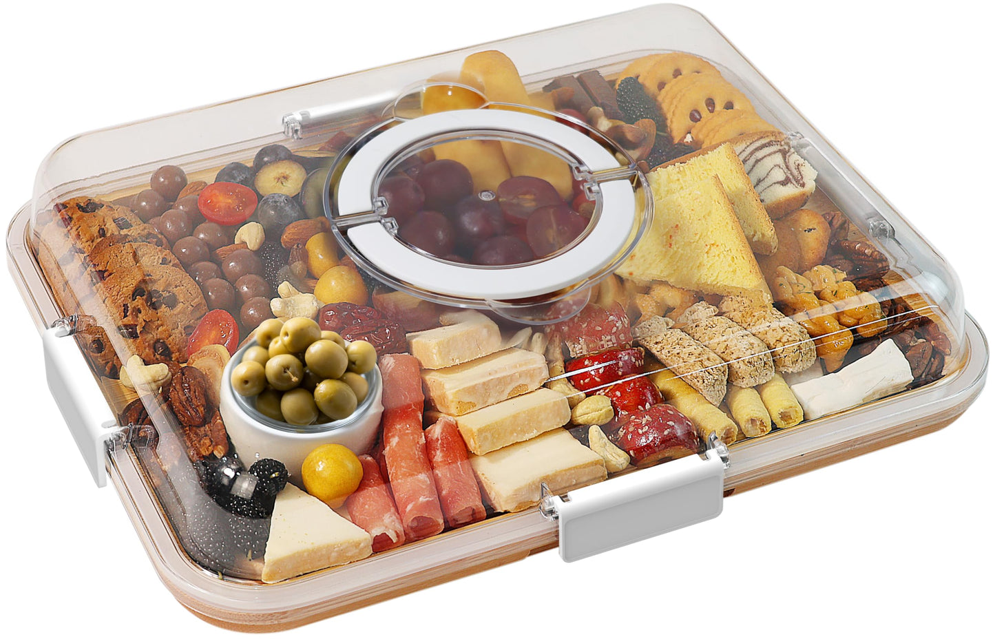 Renmxj Charcuterie Board with Clear Lid, Travel Portable Cheese Board Charcuterie Boxes Cutting Boards for Kitchen, House Warming Gifts New Home, Gifts for Women (White, 6 Compartments)