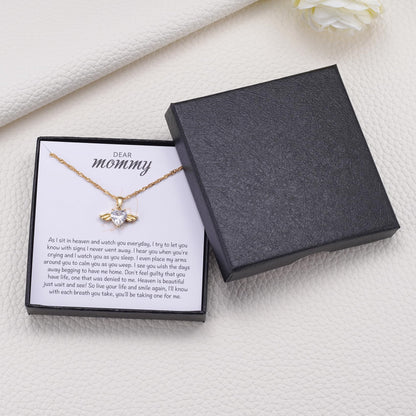 MIXJOY Baby Angel Wings Heart Necklace for Mom, Mommy of an Angel Remembrance Gift