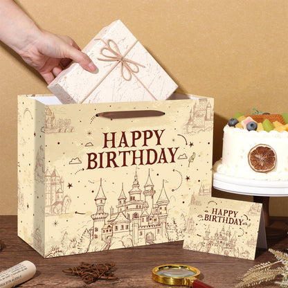 Frakron Magical Wizard Gift Bags Wizard Birthday Party Favors Gift Bag with Wrapping Paper and Card Castle School Party Wrapping Bags for Boys Girls Birthday Party Decoration