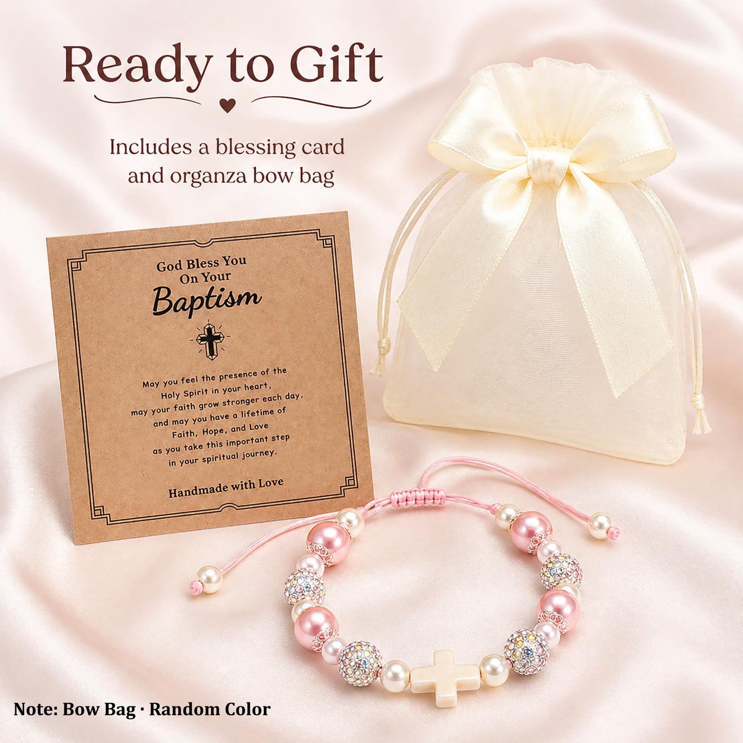 Baptism Gifts for Girl, Cross Pearl Bracelet for Christening First Communion Confirmation, Religious Christian Jewelry Keepsake for Kids Goddaughter Daughter Granddaughter Niece Sister