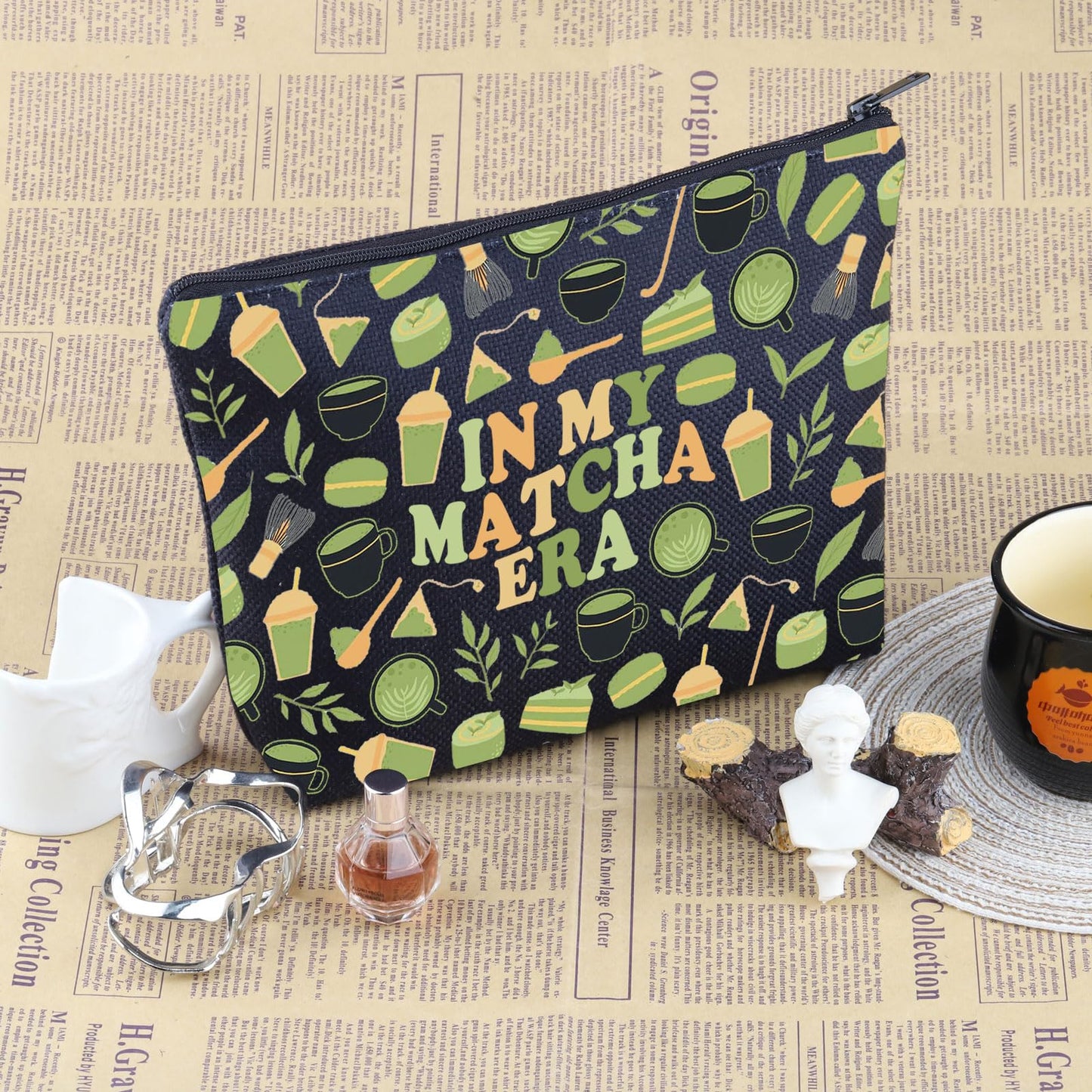 VAMSII Matcha Lover Gift Matcha Era Makeup Bag Tea Lover Cosmetic Bag Matcha Merch (Matcha Era M)
