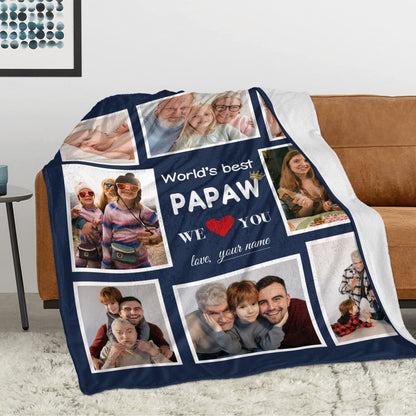 Gifts for Papaw, Custom Blankets with Photos, Personalized Papaw Picture Blanket, Customized Blankets with Photo Collage Throw, Christmas Birthday Gifts for Papa Grandpa Grandfather