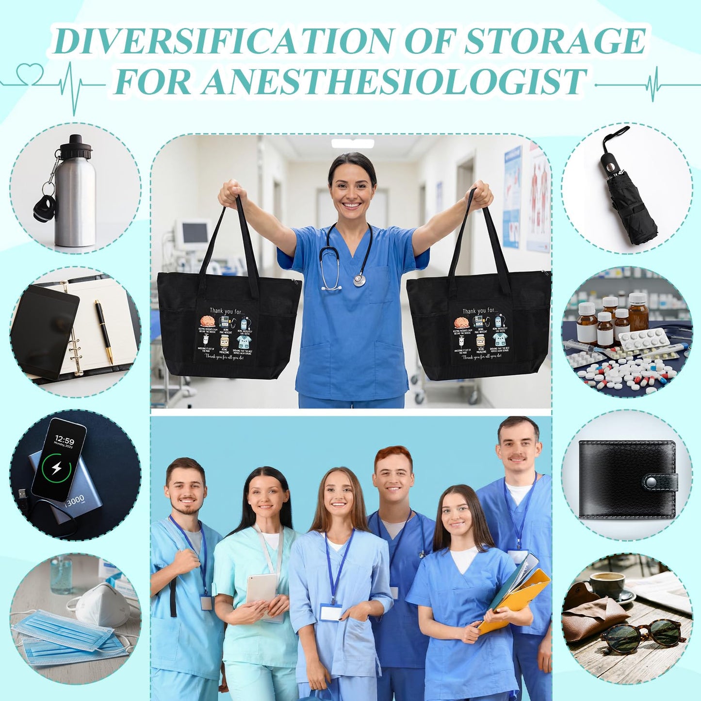 10 Pcs Anesthetist Appreciation Tote Bags for Women Men Thank You Crna Gifts for Nurse Anesthesiology Work Office