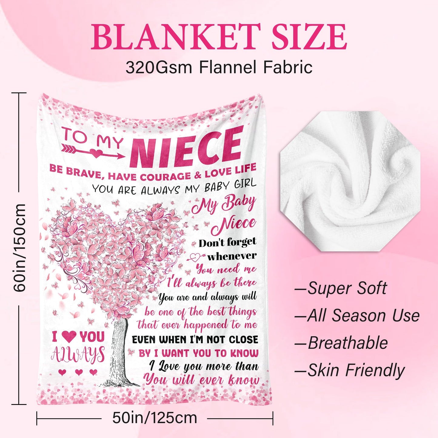BAOERN Niece Gifts from Auntie - Niece Birthday Gifts - Christmas Graduation Present for Nieces - Gift for Teen Girls & Kids - Teen Girl Gift Trendy Stuff - to My Niece‘s Blanket 50"x60"