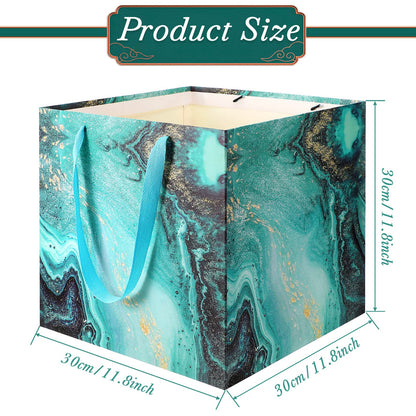 Teling 4 Pcs Extra Large Gift Bag, 11.8 Inch Square Marble Large Wedding Huge Birthday Paper Gift Bag with Handles for Party Holiday Bridal Engagement Present