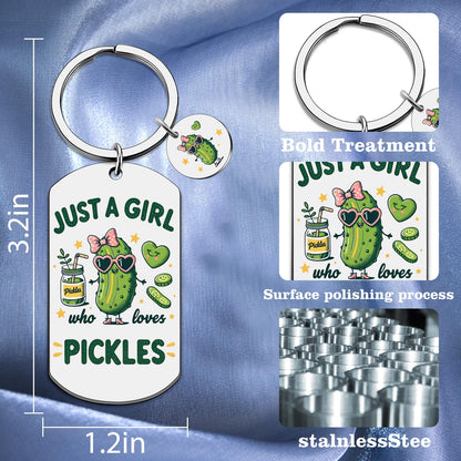 Pickle Gifts for Pickle Lovers Funny Birthday Gifts for Women Just A Girl Who Loves Pickles Keychains Cute Birthday Christmas Thanksgiving Halloween Gag Gift for Woman Accessory