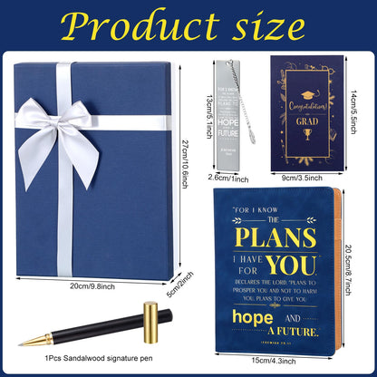ReliThick 2026 Congrats Grad Gift Basket for Her Him Christian Leather Journal Notebook Metal Bible Bookmark Signature Pen Graduation Card for Class of 2026 Congratulations Gift(Blue Box,for I Know)