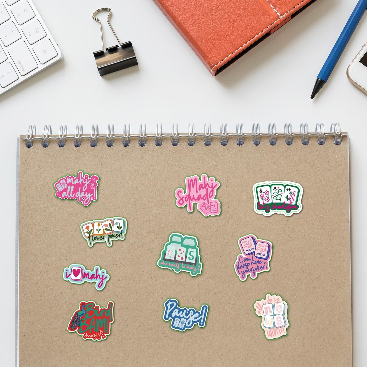 20 Pcs Funny Mahjong Stickers for Water Bottle, Scrapbook, Laptops, Phone Self-Adhesive Waterproof Mahjong Stickers Vinyl Chinese Mah Jong Decals Gifts for Party Decoration