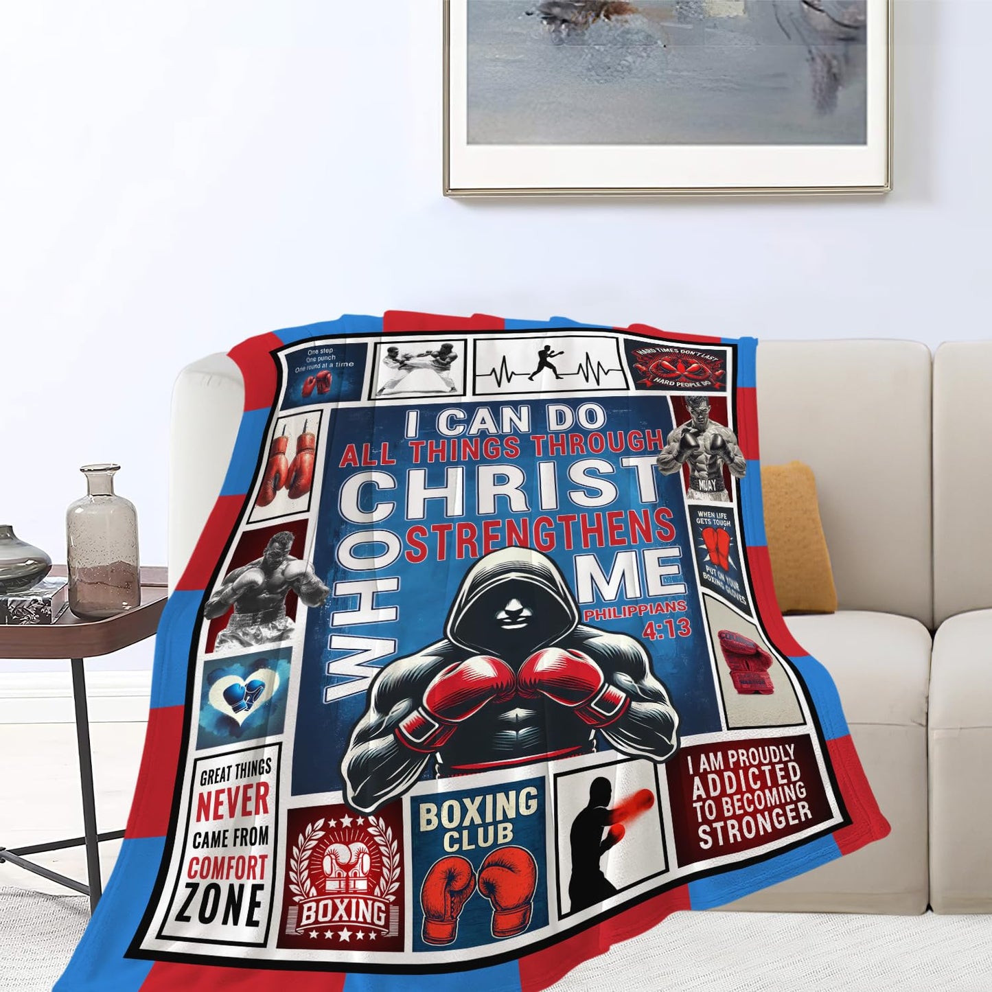Boxing Blanket Soft Warm Christian Fleece Plush Throw Blanket Inspirational Quote Gifts for Boxing Lover Cozy Flannel Stuff Gym Decor Blanket for Girls Boys Kids Adults Women Bed Travel 40"x50"