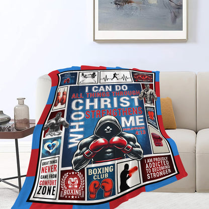 Boxing Blanket Soft Warm Christian Fleece Plush Throw Blanket Inspirational Quote Gifts for Boxing Lover Cozy Flannel Stuff Gym Decor Blanket for Girls Boys Kids Adults Women Bed Travel 40"x50"