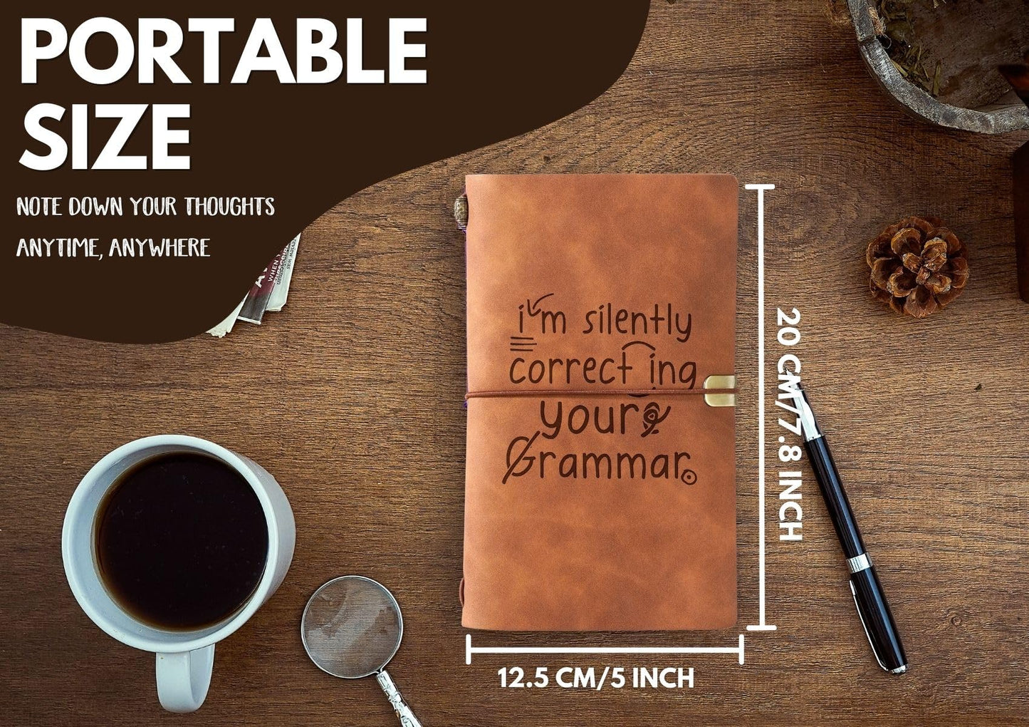 InnoBeta English Teacher Gifts, Leather Journal Notebook with Pen 7x5 Inches for Teacher Appreciation Day, Christmas, End of Term - Grammar