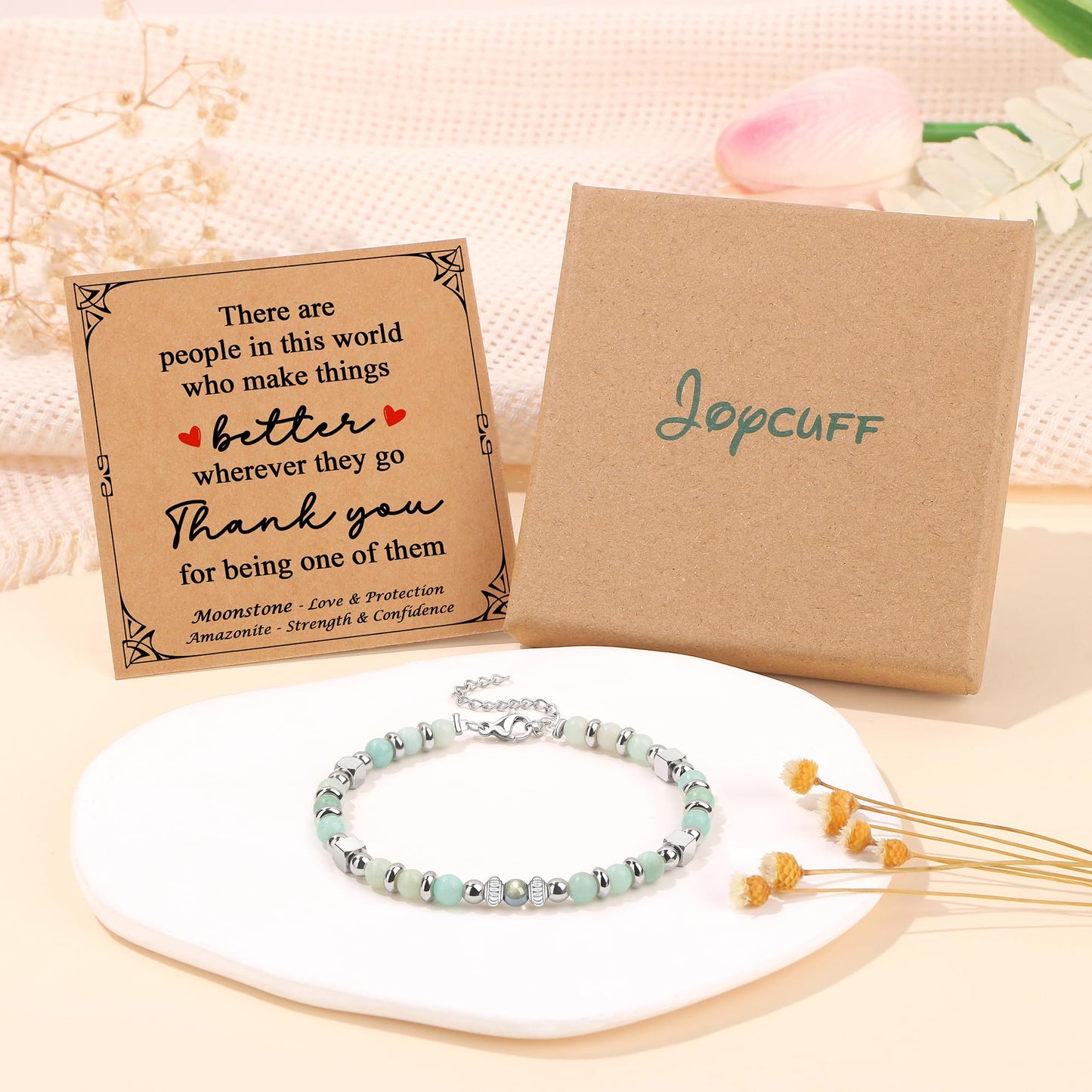 JoycuFF 𝗚𝗶𝗳𝘁𝘀 𝗳𝗼𝗿 𝗪𝗼𝗺𝗲𝗻 𝗠𝗼𝗼𝗻𝘀𝘁𝗼𝗻𝗲 𝗕𝗿𝗮𝗰𝗲𝗹𝗲𝘁 Amazonite Colorful Imperial Jasper Stainless Steel Beads Bracelets, Graduation Christmas Valentines Mothers Day Birthday Gifts