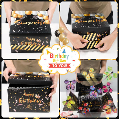 Surprise Gift Box Explosion, Birthday Flying Butterfly Explosion Gift Box with 8 Colorful Butterfly Sequins Raffia, Exploding Gifts Boxs for Birthday Gifts Wrapping